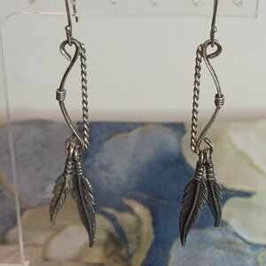 Sterling Silver Bow with Feather Earrings
